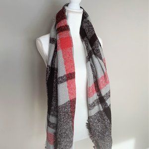 Super Soft Grey & Pink Plaid Scarf from Express - NEW